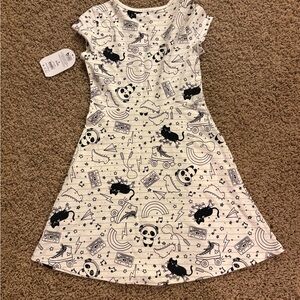 New Girls' White & Black Patterned Skater Dress